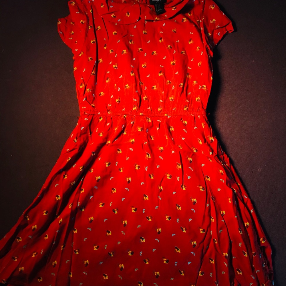 red patterned dress